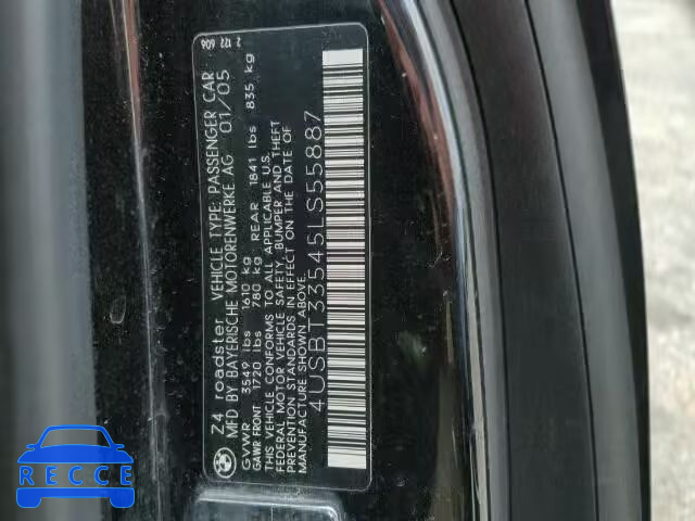 2005 BMW Z4 2.5I 4USBT33545LS55887 зображення 9