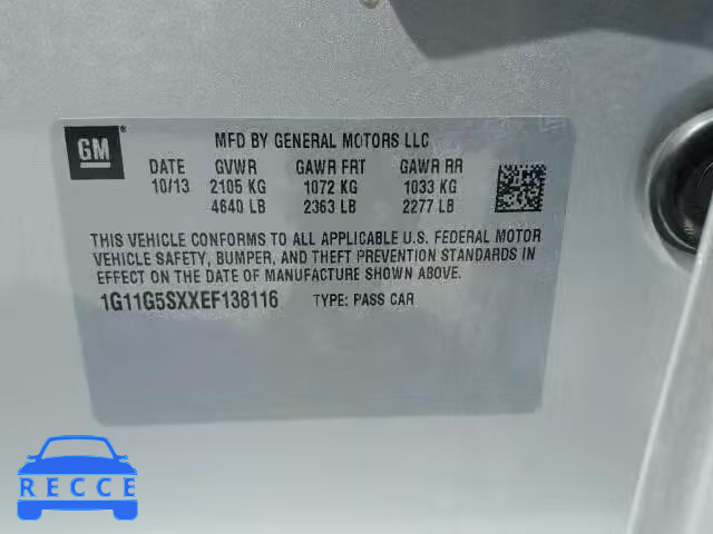 2014 CHEVROLET MALIBU 3LT 1G11G5SXXEF138116 зображення 9