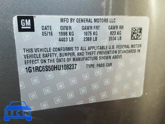 2017 CHEVROLET VOLT LT 1G1RC6S50HU108237 image 9