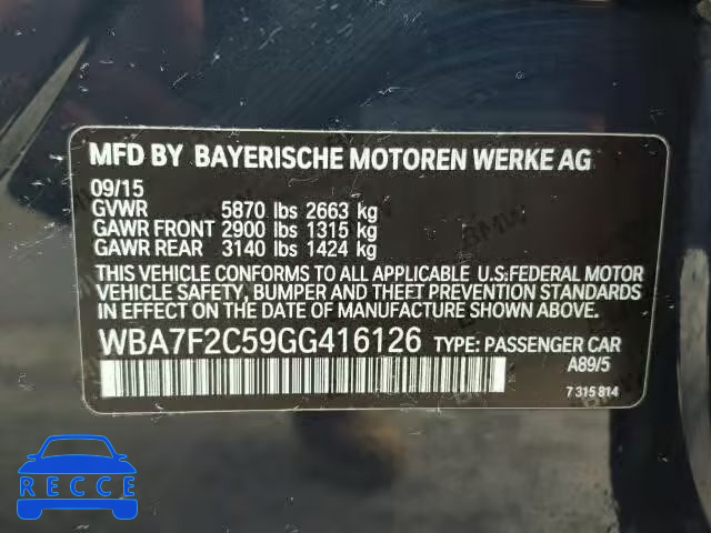 2016 BMW 750I XDRIV WBA7F2C59GG416126 Bild 9