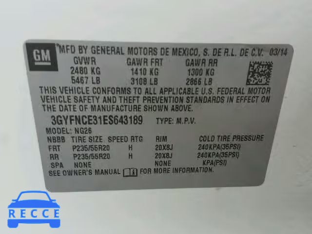 2014 CADILLAC SRX PERFOR 3GYFNCE31ES643189 image 9