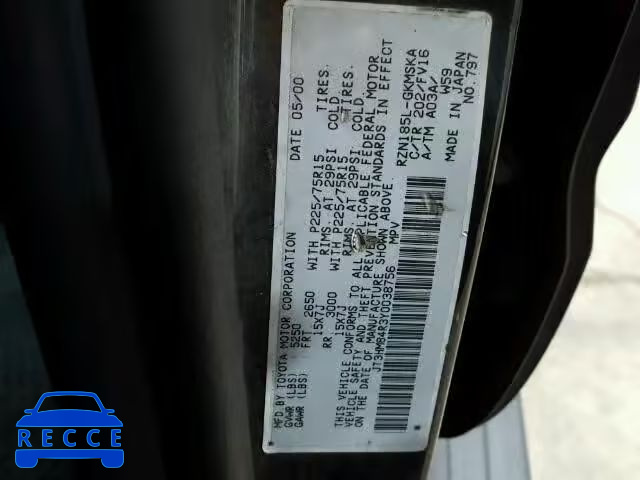 2000 TOYOTA 4RUNNER JT3HM84R3Y0038756 image 9