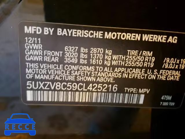 2012 BMW X5 XDRIVE5 5UXZV8C59CL425216 image 9