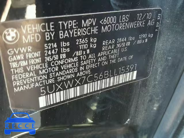 2011 BMW X3 XDRIVE3 5UXWX7C56BLL15391 зображення 9