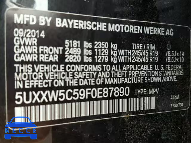 2015 BMW X4 XDRIVE 5UXXW5C59F0E87890 Bild 9