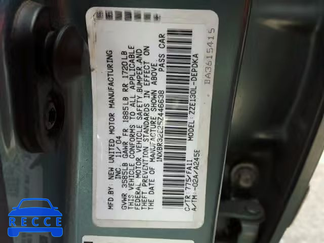 2005 TOYOTA COROLLA 1NXBR32E25Z446638 image 9