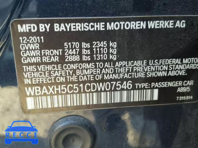 2012 BMW 528XI WBAXH5C51CDW07546 зображення 9