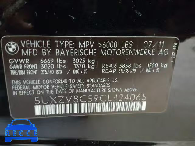 2012 BMW X5 XDRIVE5 5UXZV8C59CL424065 image 9