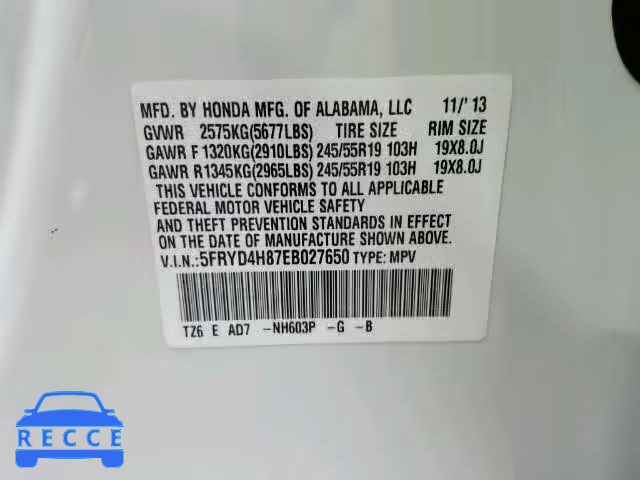 2014 ACURA MDX Advance 5FRYD4H87EB027650 image 9