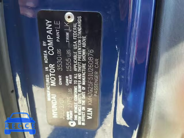 2001 HYUNDAI TIBURON KMHJG25F51U260876 Bild 9