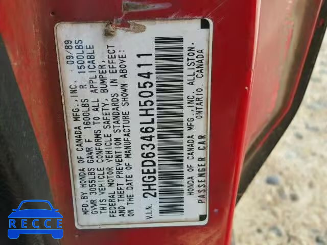 1990 HONDA CIVIC 2HGED6346LH505411 Bild 9