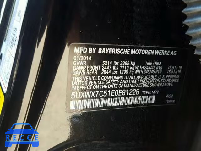 2014 BMW X3 XDRIVE3 5UXWX7C51E0E81228 image 9