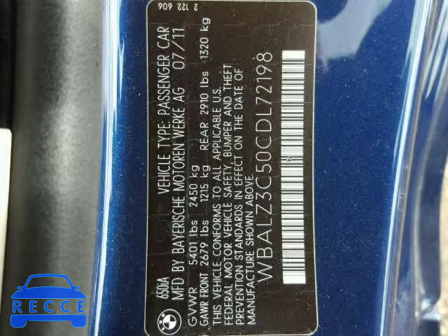2012 BMW 650I WBALZ3C50CDL72198 image 9
