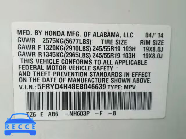 2014 ACURA MDX TECH 5FRYD4H48EB046639 зображення 9