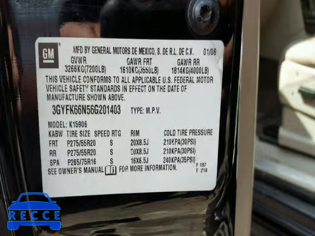 2006 CADILLAC ESCALADE E 3GYFK66N56G201403 image 9