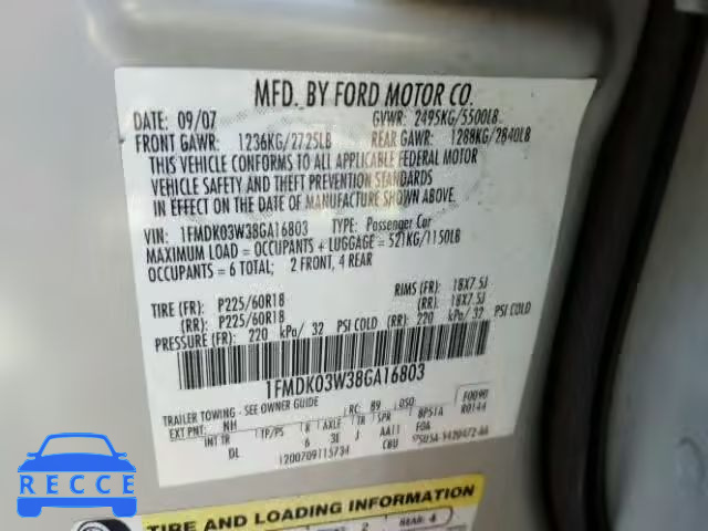 2008 FORD TAURUS X L 1FMDK03W38GA16803 image 9