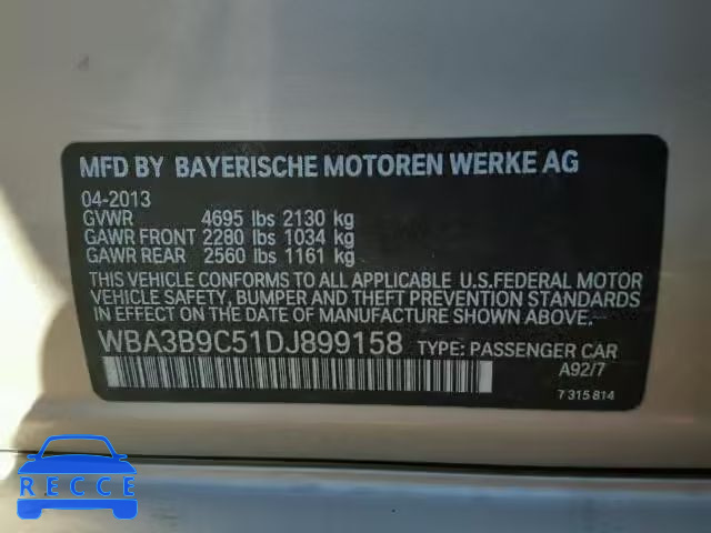 2013 BMW 335XI WBA3B9C51DJ899158 зображення 9