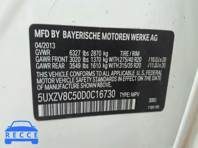 2013 BMW X5 XDRIVE5 5UXZV8C50D0C16730 зображення 9