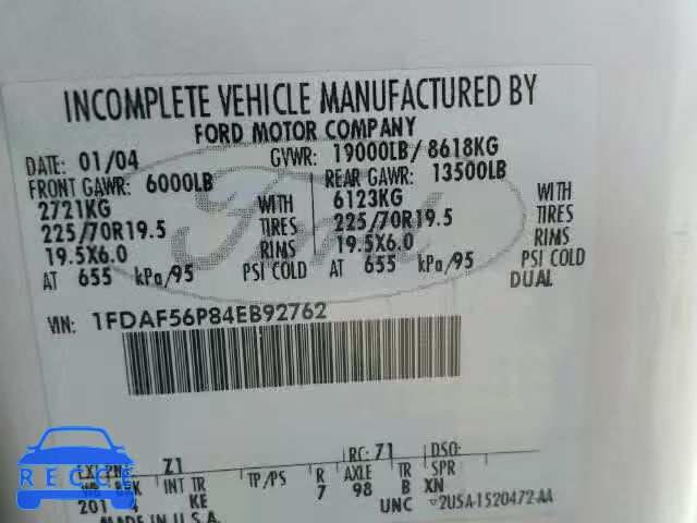 2004 FORD F550 SUPER 1FDAF56P84EB92762 Bild 9