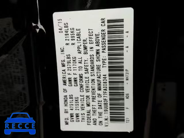 2015 ACURA TLX ADVANC 19UUB3F77FA008344 зображення 9