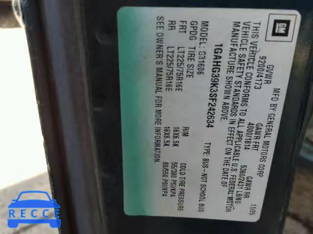 1995 CHEVROLET SPORTVAN G 1GAHG39K3SF242634 image 9