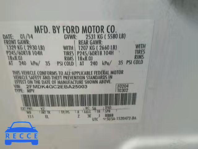 2014 FORD EDGE SE AW 2FMDK4GC2EBA25003 image 9