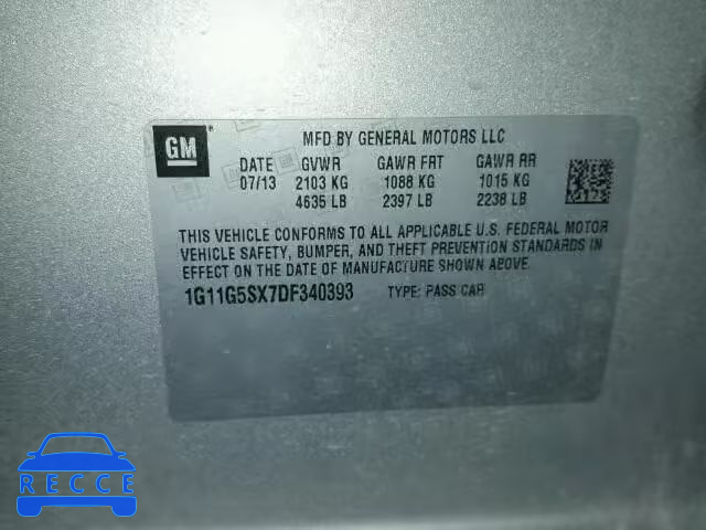 2013 CHEVROLET MALIBU 3LT 1G11G5SX7DF340393 image 9