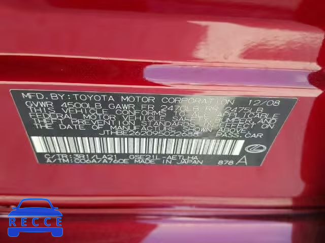 2009 LEXUS IS350 JTHBE262095022688 image 9