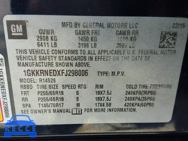 2015 GMC ACADIA SLE 1GKKRNEDXFJ298006 image 9