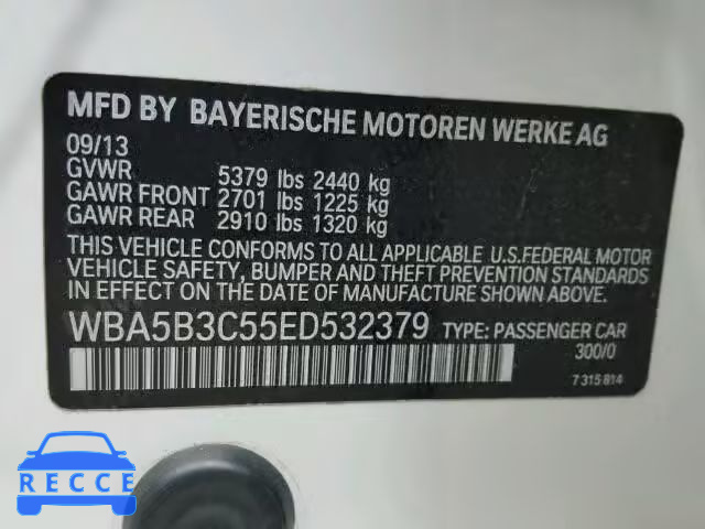 2014 BMW 535XI WBA5B3C55ED532379 зображення 9