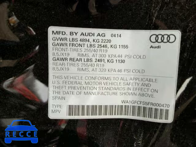 2015 AUDI Q3 2.0T PR WA1GFCFS5FR000470 image 9