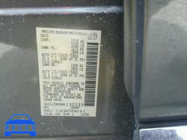2017 NISSAN MURANO S 5N1AZ2MG9HN132133 зображення 9