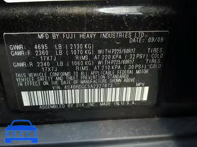 2010 SUBARU OUTBACK 3. 4S4BRDGC5A2327873 Bild 9