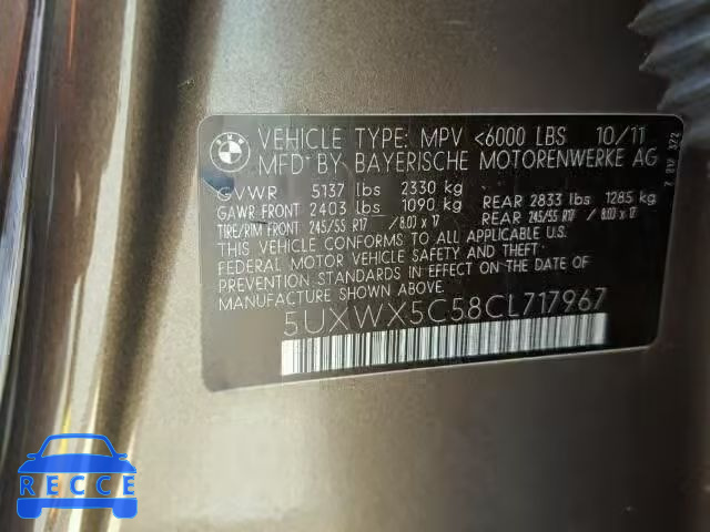 2012 BMW X3 XDRIVE2 5UXWX5C58CL717967 image 9