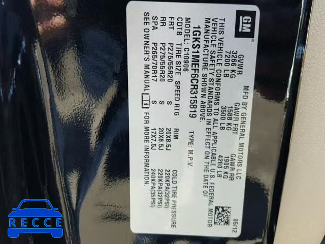 2012 GMC YUKON DENA 1GKS1MEF6CR315819 image 9