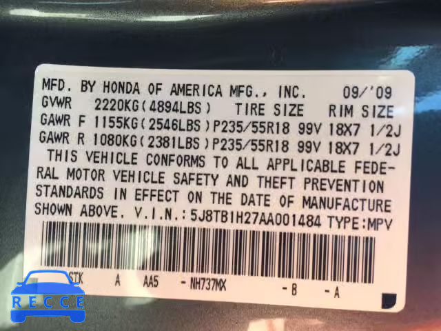 2010 ACURA RDX 5J8TB1H27AA001484 Bild 9