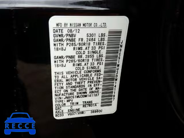 2013 INFINITI FX37 JN8CS1MU3DM141187 image 9