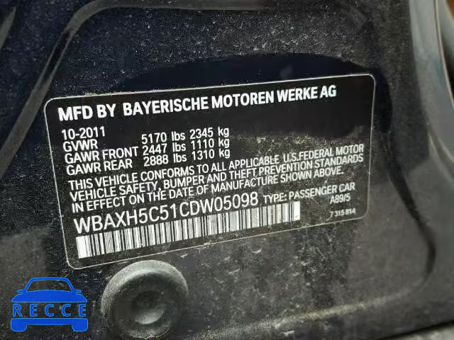 2012 BMW 528XI WBAXH5C51CDW05098 зображення 9