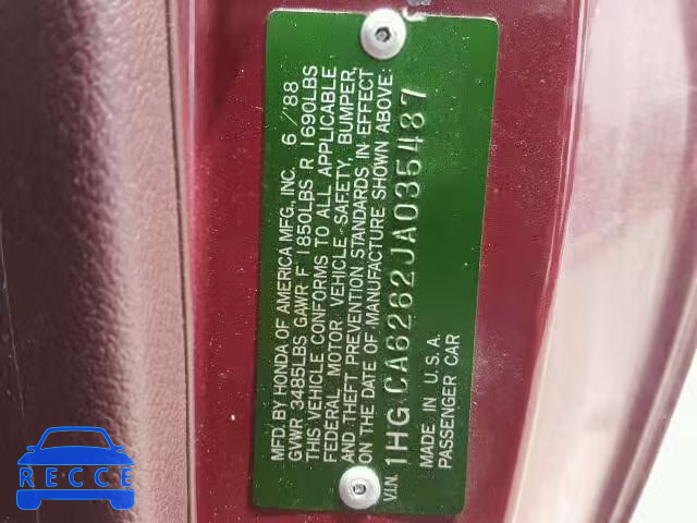 1988 HONDA ACCORD DX 1HGCA6262JA035487 image 9