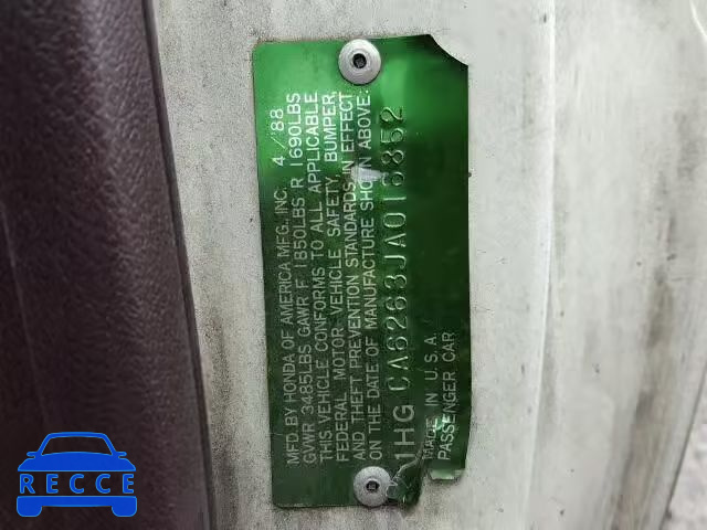 1988 HONDA ACCORD DX 1HGCA6263JA016852 image 9