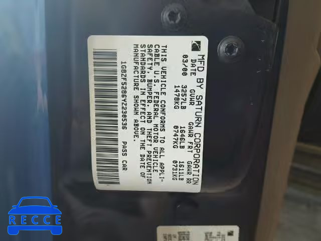 2000 SATURN SL 1G8ZF5286YZ230536 image 9