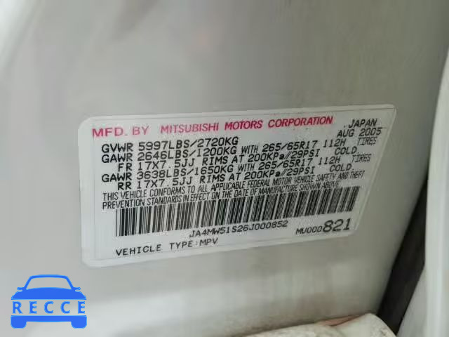 2006 MITSUBISHI MONTERO LI JA4MW51S26J000852 image 9