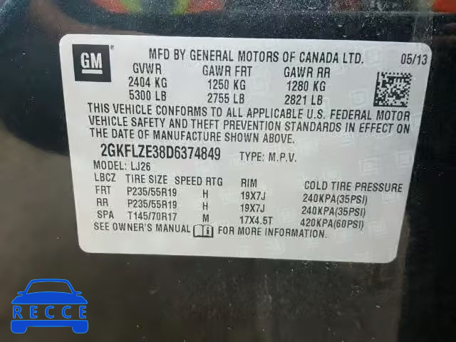 2013 GMC TERRAIN DE 2GKFLZE38D6374849 зображення 9