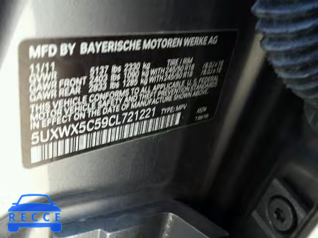 2012 BMW X3 XDRIVE2 5UXWX5C59CL721221 зображення 9