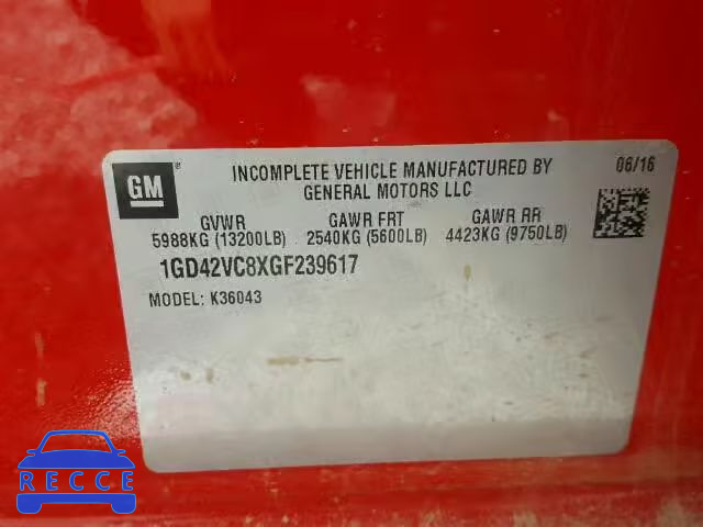 2016 GMC SIERRA K35 1GD42VC8XGF239617 зображення 9