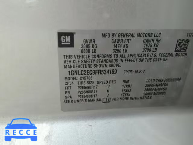 2015 CHEVROLET TAHOE C150 1GNLC2EC9FR534189 image 9