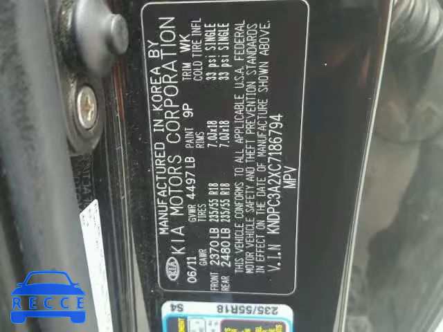 2012 KIA SPORTAGE E KNDPC3A2XC7186794 image 9