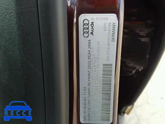 2004 AUDI ALLROAD WA1YD64B04N058098 зображення 9