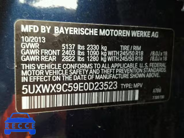 2014 BMW X3 XDRIVE2 5UXWX9C59E0D23523 зображення 9