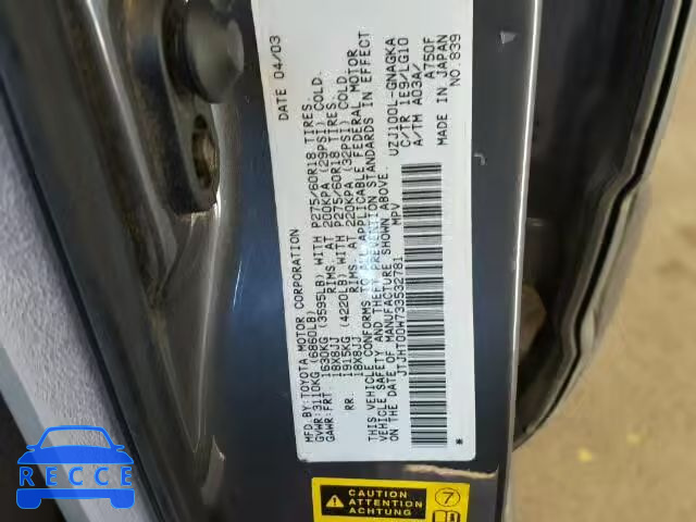 2003 LEXUS LX 470 JTJHT00W733532781 image 9